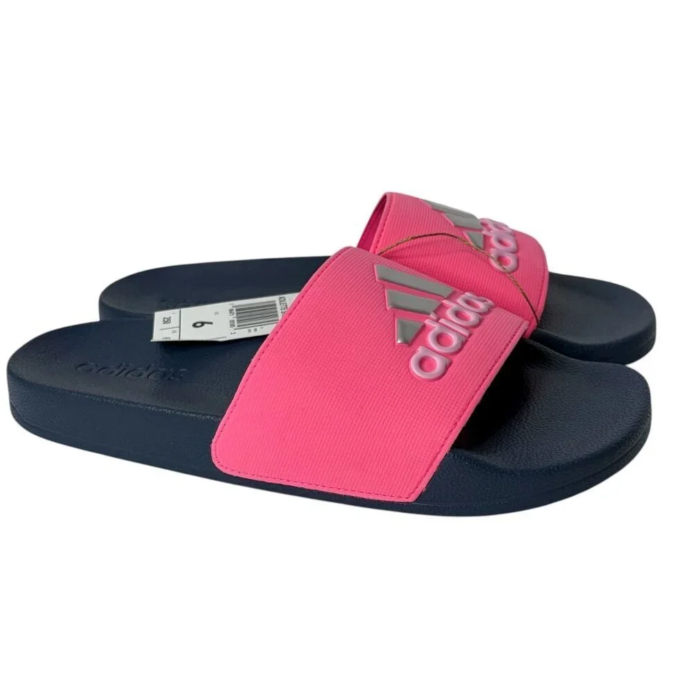 Adidas Sandals Adilette Shower Girls Pink Navy Size 6 New